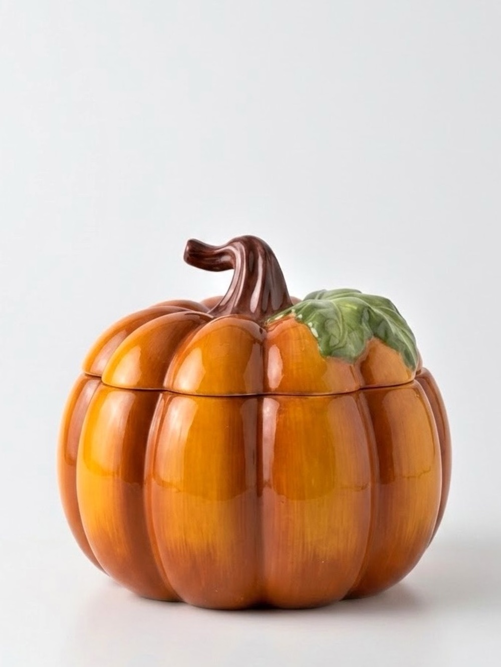 Pier 1 Hand Painted Dolomite Ceramic Pumpkin Soup Tureen Covered Casserole Dish